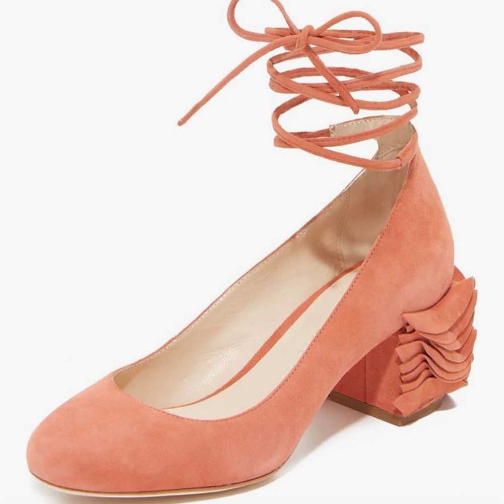 Elegant Coral Lace-Up Women's Heels